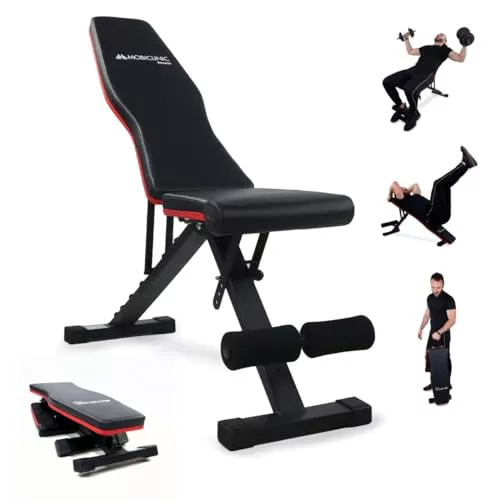Mobiclinic® fitness, Banco de musculación, Plegable, Soporta 200kg, Asiento y respaldo regulable, Flexfit, Multifunción, Pesas, Entrena cuerpo completo, Resistente estable, Gym en casa