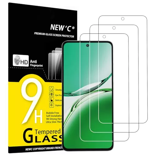 NEW'C 3 Piezas, Protector Pantalla para OPPO Reno 13 F / 13 FS 5G/4G, Reno12 F 4G, Reno12 FS 5G, Cristal templado Antiarañazos, Antihuellas, Sin Burbujas, Dureza 9H, Transparente, Ultra Resistente