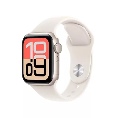 Apple Watch SE 3 GPS con Caja de Aluminio en Blanco Estrella de 40 mm y Correa Deportiva Blanco Estrella-Talla S/M.Monitores de entreno y sueño,Monitor de frecuencia Cardiaca, Pantalla Siempre Activa