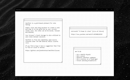 Manifest: toma notas dentro de un tablero minimalista y retro en una pestaña de tu navegador