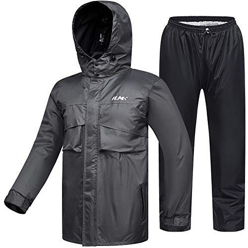 ILM Chubasquero Moto Impermeable Hombre-Traje de Lluvia Resistente al Desgaste, 6 Bolsillos, Juego de 2 Piezas con chaqueta y pantalones