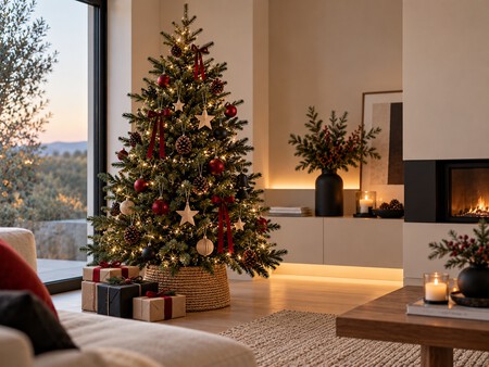 Salon Nordico Con Arbol Navideno Acogedor