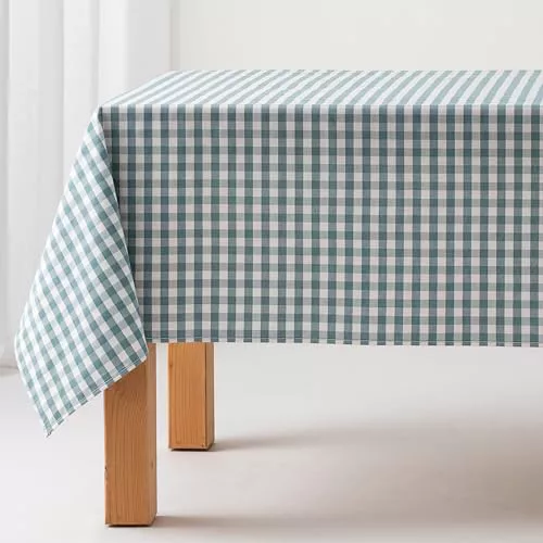 GAMUSI Mantel Antimanchas Tacto Tela Rectangular Cuadro Vichy, algodón Impermeable, 140x100 cm Color Agua