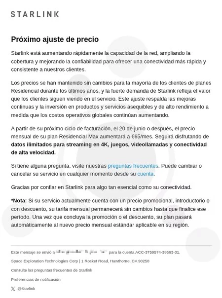 Comunicado Starlink