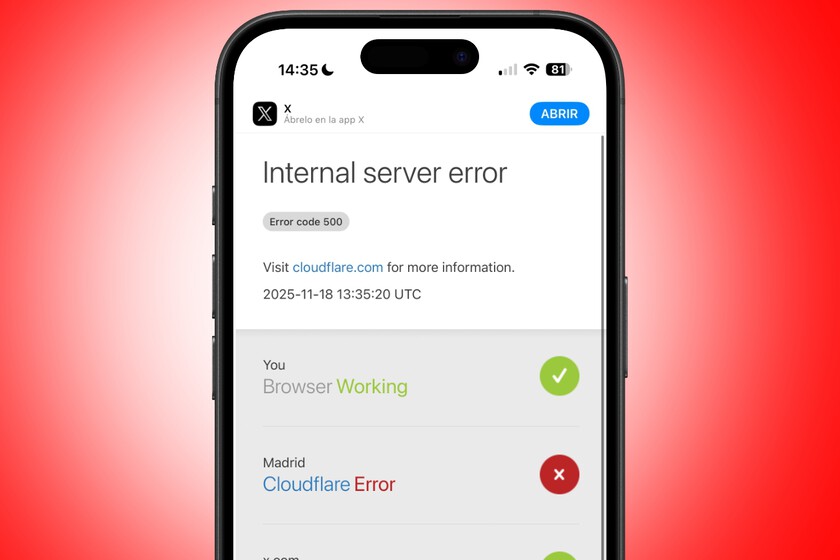No es cosa de tu iPhone. ChatGPT, X (Twitter) y otras decenas de webs, juegos y apps han caído por un fallo de Cloudflare