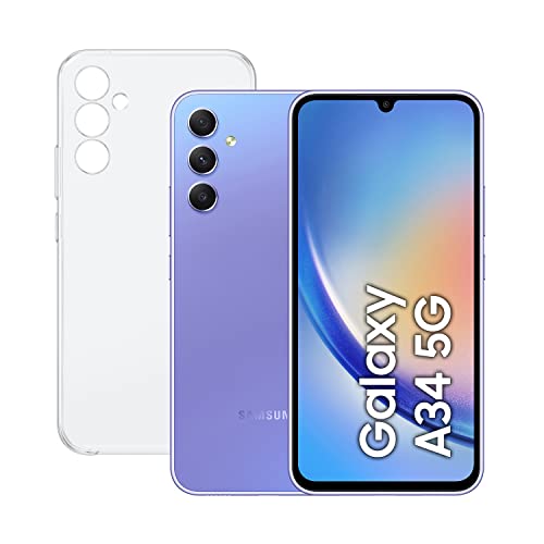 SAMSUNG Galaxy A34 5G (128GB, 6GB de RAM) + Funda - Smartphone Android Color Violeta, Pantalla Super AMOLED de 6,6 Pulgadas, Batería de 5000 mAh. Exclusivo Amazon (Versión española)