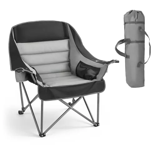 VEVOR Silla de Camping Plegable Capacidad Máxima de 204 kg con Respaldo Acolchado, Silla de Pesca de Tela Oxford 600D Portátil con Portavasos y Bolsillos para Exteriores Barbacoa Playa Senderismo