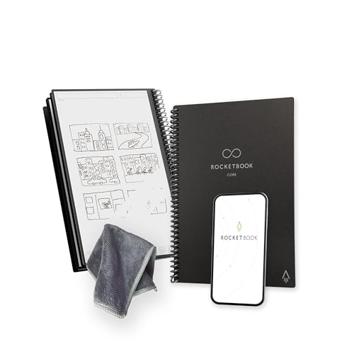 Rocketbook Core Cuaderno Espiral Reutilizable, Tamaño A5, 15 cm x 22,4 cm, Negro - Páginas de Puntos, Conexión a App, Borrable, Tapa Duradera, para el Colegio, el Trabajo y los Proyectos Creativos