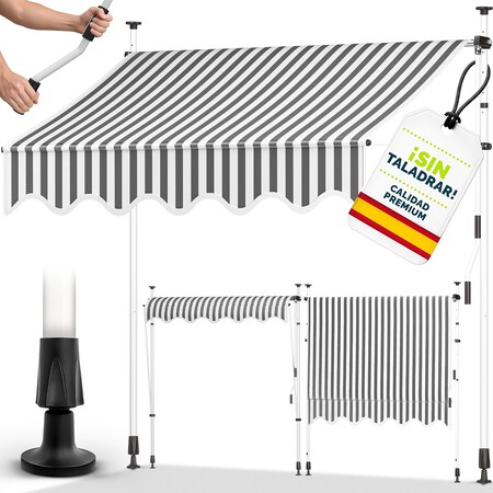 tillvex Toldo Manual portátil de balcón Patio | Toldo Ajustable con manivela para balcón | Parasol Resistente a UVA y Regulable en Altura | Protección Solar...