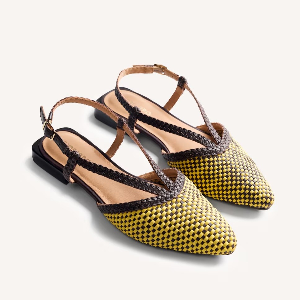 Bailarinas planas destalonadas de piel con trenzado bicolor hecho a mano de Gioseppo

