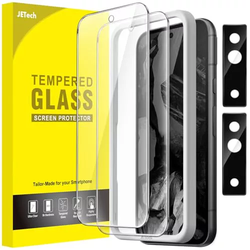 JETech Protector de Pantalla para Google Pixel 8a 6,1 Pulgadas con Protector de Lente Cámara, Compatible Huellas Dactilares, Cristal Vidrio Templado, HD Clara, 2 Paquetes Cada Uno