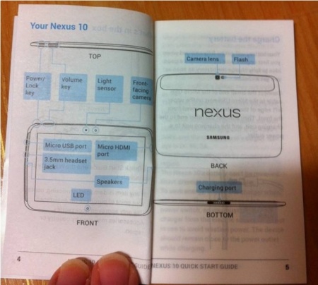 Se filtran imágenes del supuesto manual de la Nexus 10 con su diseño dibujado dentro