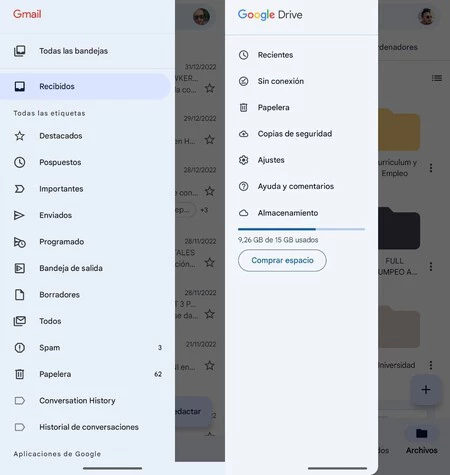 サイド メニューをプルダウンするのが難しい 2 つのアプリケーションは、Gmail と Google Drive です。