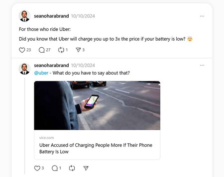 Threads Uber batería baja