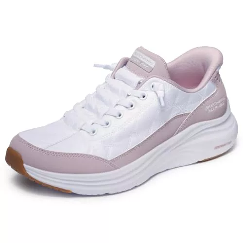 Skechers Mujer Contour Foam In Motion Slip-In ENTRENADOR, White Mesh/Lavender Duraleather/Leather/Trim, 39 EU