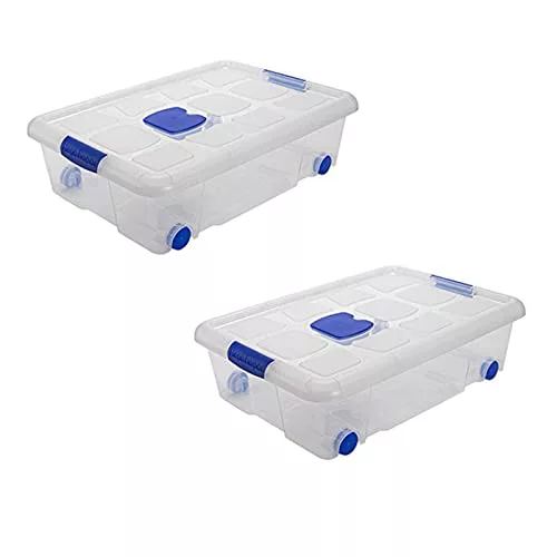 Acan Tradineur – Pack de 2 Cajas de Almacenamiento – Fabricado en plástico – Contenedor para almacenar Libros, Ropa, Mantas – N.º 6 – 17 x 61,5 x 43 cm – 31 L