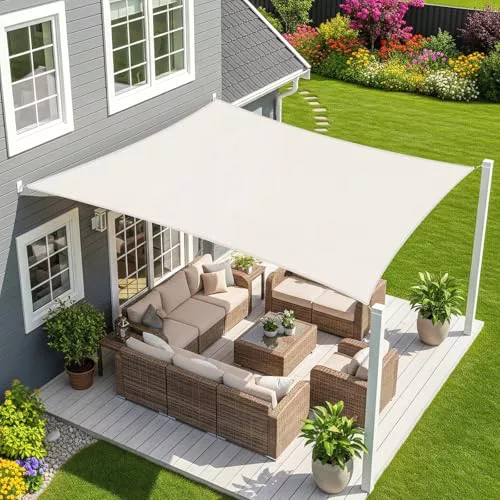 Sunnylaxx 3x4m Impermeable Toldo Vela de Sombra, Rectangular Crema Toldos Exterior Terraza Protección Rayos UV para Exteriores, Pergola, Jardín,Terrazas