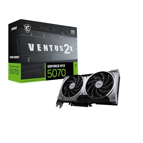 MSI GeForce RTX 5070 12G Ventus 2X OC - Tarjeta gráfica, RTX 5070, 12 GB GDDR7 (28 Gbps/192 bits), PCIe 5.0 - Diseño térmico de Doble Ventilador (2 x TORX Fan 5.0) - HDMI 2.1b, DisplayPort 2.1b