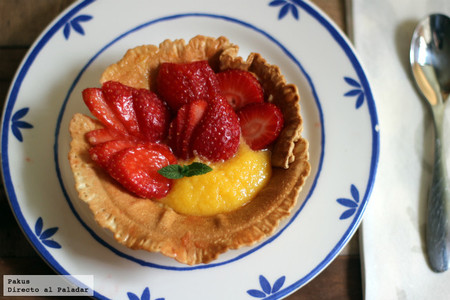Tartita de fresas con curd de naranja. Receta