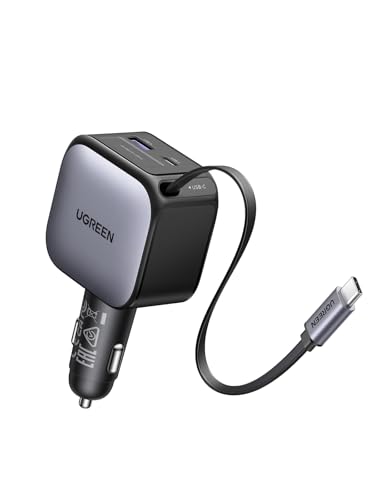Cargador UGREEN para auto con cable retráctil USB-C