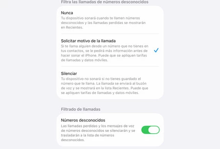 Filtrado Llamadas iOS 26