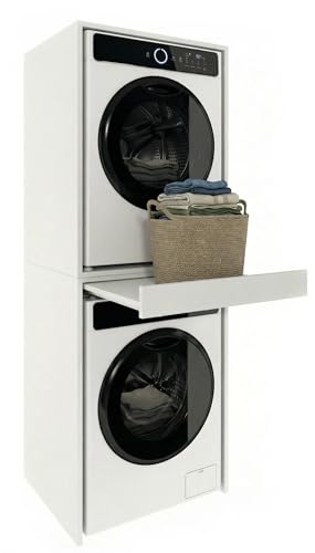 möbelkap ModernHome estantería para Lavadora y Secadora | Armario Tipo Torre de Lavado con Bandeja extraíble | Mueble para lavadero | Blanco | Armario con Espacio de Almacenamiento