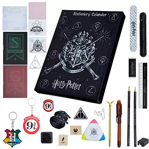 Harry Potter Calendario Adviento 2025 con 24 Hogwarts Sorpresas Sellos Infantiles Boligrafo Llaveros Set de Papeleria Material Escolar para Niños