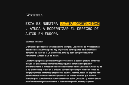 La Wikipedia se apaga y PornHub, Twitch y Reddit protestan contra la nueva directiva de copyright europea