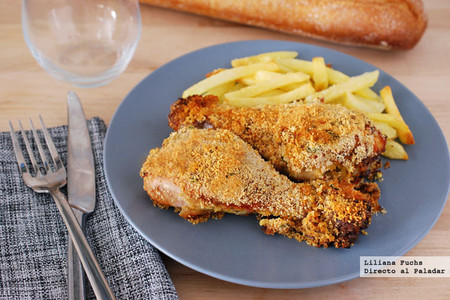 Muslos de pollo asados a la mostaza con costra. Receta