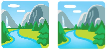 COLRv1 ベクター絵文字 (左) とビットマップ絵文字。
