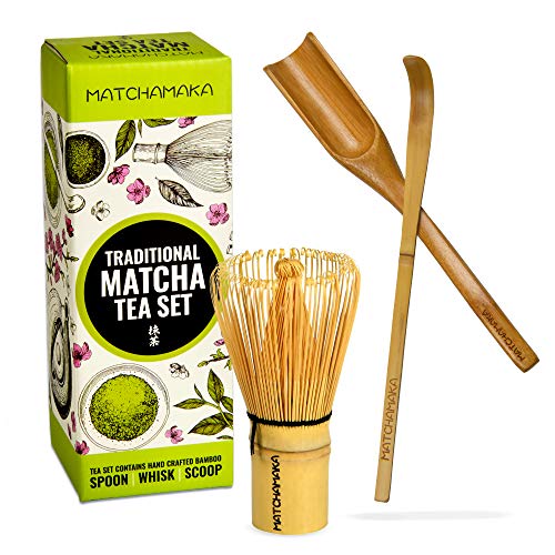 MATCHAMAKA Juego de té matcha batidor – Batidor japonés Matcha (Chasen), cuchara tradicional (Chashaku), cuchara de té – El juego perfecto de ceremonia de té verde Matcha – Kit tradicional Matcha