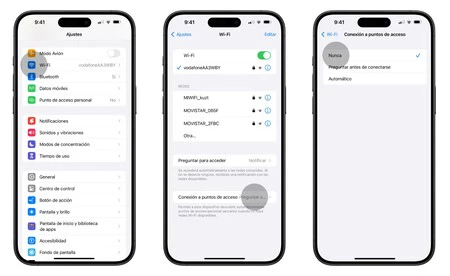 iPhone をホットスポットに自動的に接続しないようにする