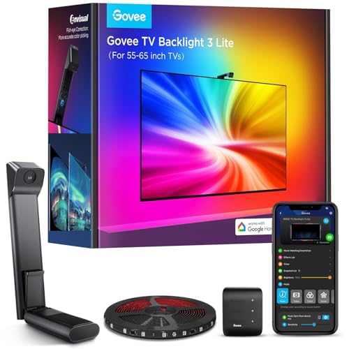 Govee Luces LED TV Retroiluminación 3 Lite con Fish-Eye Función, WiFi RGBICW de 3,6 M con Cámara, 4 Colores en 1 Lámpara, Tira LED adecuado para TV de 55 a 65 pulgadas, Control por Voz y Aplicación