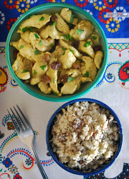 Pollo marroquí con cuscús de coliflor y frutos secos. Receta