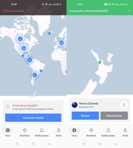 Conexión VPN de NordVPN