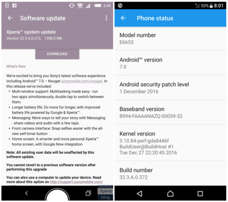 Android Nougat Sony Xperia Z5