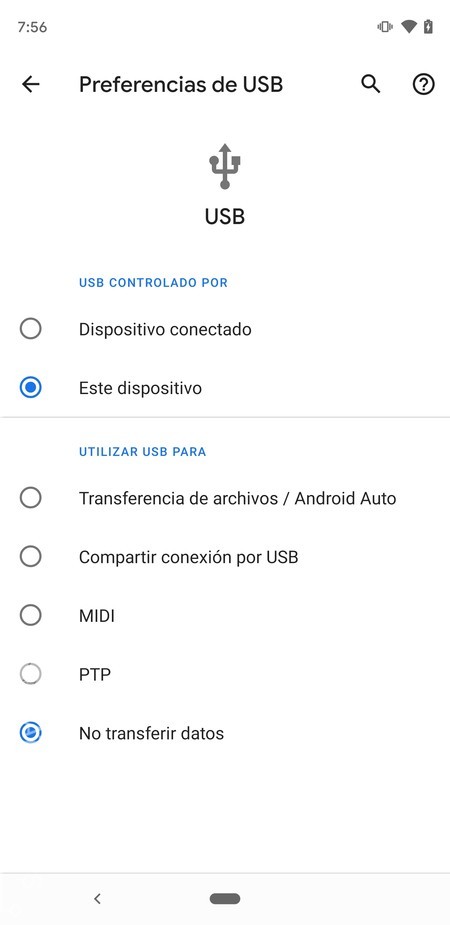 Preferencias Usb