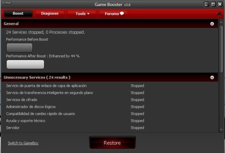 Servicios detenidos por Game Booster