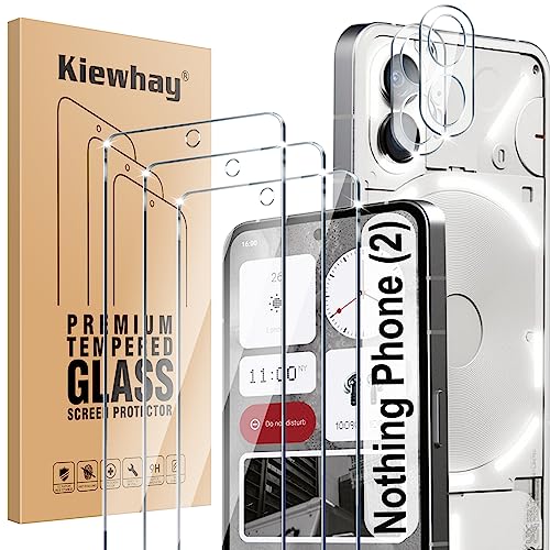 Kiewhay Protector de Pantalla para Nothing Phone 2 Cristal Templado 6,7'', 3X Vidrio Templado + 2X Protector de Lente de Cámara, [No para Nothing Phone 1] 99,99% HD Protector Pantalla - 5 Piezas