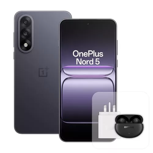 OnePlus Nord 5 Smartphone con 8 GB RAM 256 GB, Pantalla AMOLED de 6,83" y 144 Hz, Snapdragon 8s de 3 generación, cámara Dual de 50 MP, batería de 5200 mAh, Cargador de 80 W y Nord Buds 3 Pro, Gris