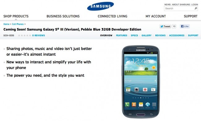 Samsung Galaxy SIII Developer Edition