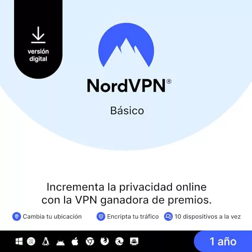NordVPN Basic、10 デバイス、1 年、プレミアム VPN ソフトウェア、デジタル コード