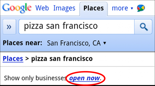 Open Now en Google Search