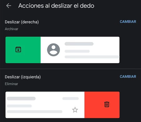 Gmail のスワイプ ジェスチャ