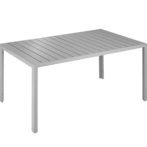 tectake® Mesa Jardín Exterior de Aluminio 150x90x74,5cm, Mesa Terraza, Patas Ajustables y Topes, Mueble Jardín Resistente a Intemperie, Fácil Montaje - Plata/Gris