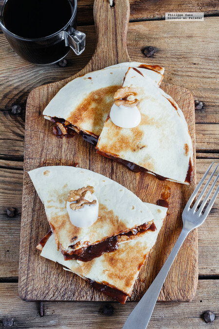 Quesadillas de chocolate y nuez. Receta