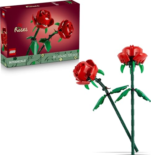 LEGO Botanicals Rosas - Flores Artificiales Rojas Compatible con Ramos - Decoración Floral para Dormitorio Infantil y Escritorio - Regalo para Niñas, Niños y Adolescentes 40460