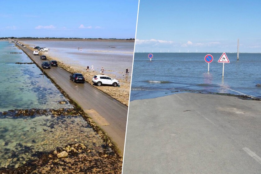 Carretera inundada por el Atlántico en Francia