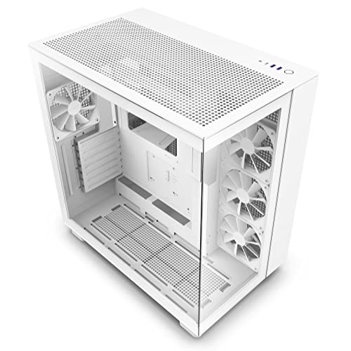 NZXT H9 Flow Caja PC Gaming ATX Mid-Tower de Doble Cámara | Panel Superior Perforado de Alto Flujo de Aire | Paneles de Cristal Templado | Soporte de radiador de 360 mm | Color Blanco | CM-H91FW-01