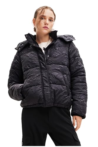 Desigual Woman Woven Padded Short Overcoat Acolchado Calgary, Negro, M Mujeres